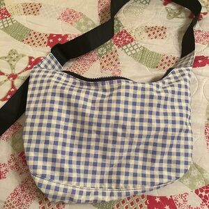 UO Baggu blue and white gingham medium crescent
